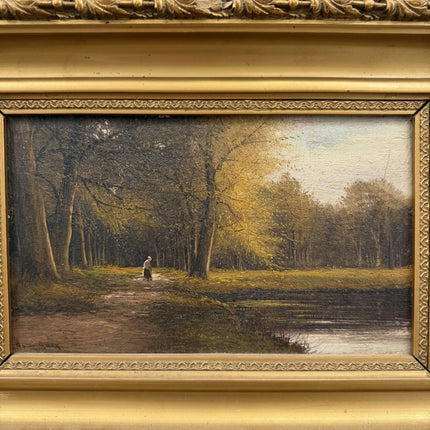 Refined Landscape Oil Painting "Solitary Woman" Rustic Small Artwork Holland Art Shop
