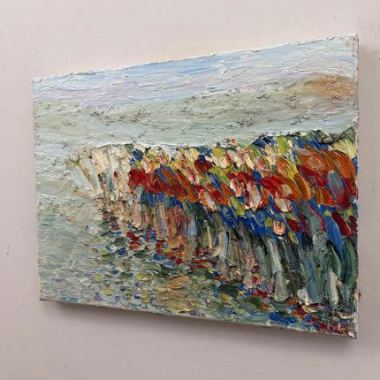 Handcrafted Abstract  Acrylic Paint "Colorful Flowers" Rustic Small Artwork Holland Art Shop