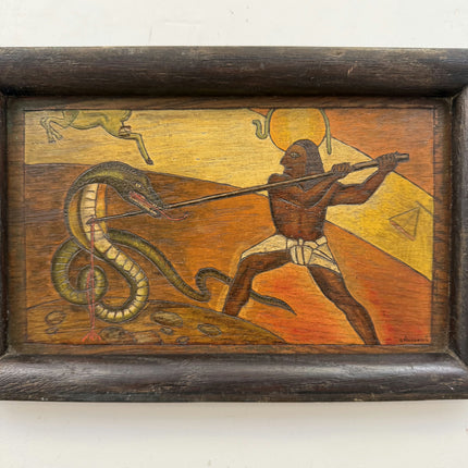 Handcrafted Figurative Oil Painting "Man Spearing" Traditional Small Art Holland Art Shop