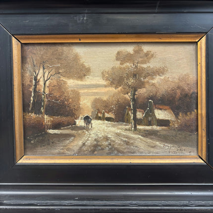 Classic Winter Landscape Oil Painting "Snowy Road" Expressive Small Artwork Holland Art Shop
