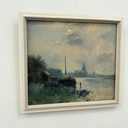 Classic Scenery Oil Painting "River Pier" Expressive Small Art Holland Art Shop