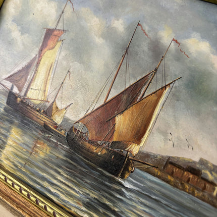 Authentic Seascape Oil Painting "Sailing Boats" Original Small Art Holland Art Shop