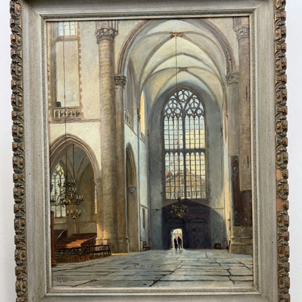 Traditional Church Interior Oil Painting "Arched Nave" Rustic Large Artwork Holland Art Shop