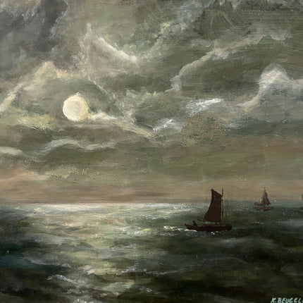 Detailed Seascape Oil Painting "Sailing Boat" Vintage Small Artwork Holland Art Shop