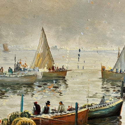 Detailed Harbor Scene Oil Painting "Gilded Frame" Rustic Small Art Holland Art Shop