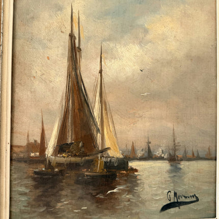 Remarkable Oil Painting Seascape "Sailing Vessels" Striking Small Artwork Holland Art Shop