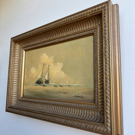 Handcrafted Seascape Oil Painting "Gilded Frame" Rustic Small Artwork Holland Art Shop