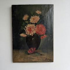 Antique Still Life Oil Painting "Vase Flowers" Rustic Small Art Holland Art Shop