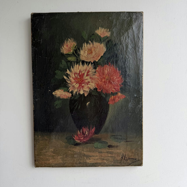 Antique Still Life Oil Painting "Vase Flowers" Rustic Small Art Holland Art Shop