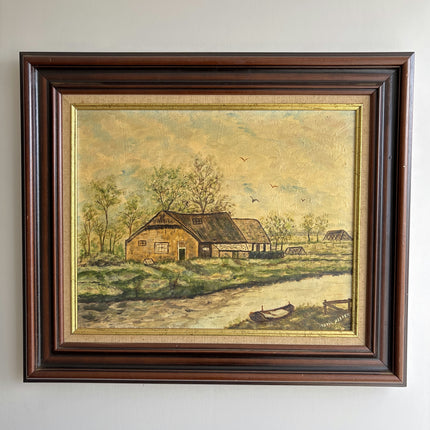 Classic Farm Oil Painting "River Boat" Vintage Art Holland Art Shop