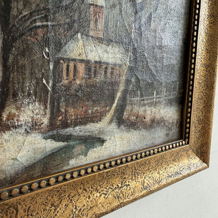 Timeless Winter Landscape Oil Painting "Snowy Church" Rustic Small Art Holland Art Shop