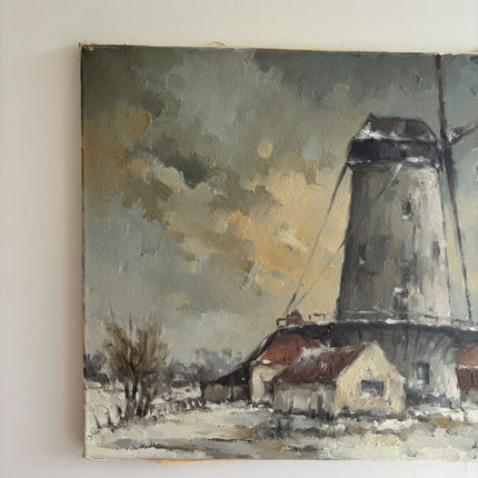 Expressive Winter Landscape Oil Painting "Windmill Tower" Refined Artwork Holland Art Shop