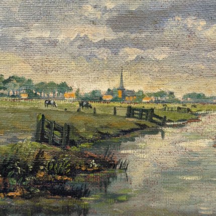 1940 Landscape Oil Painting "Riverside House" Large Artwork Holland Art Shop