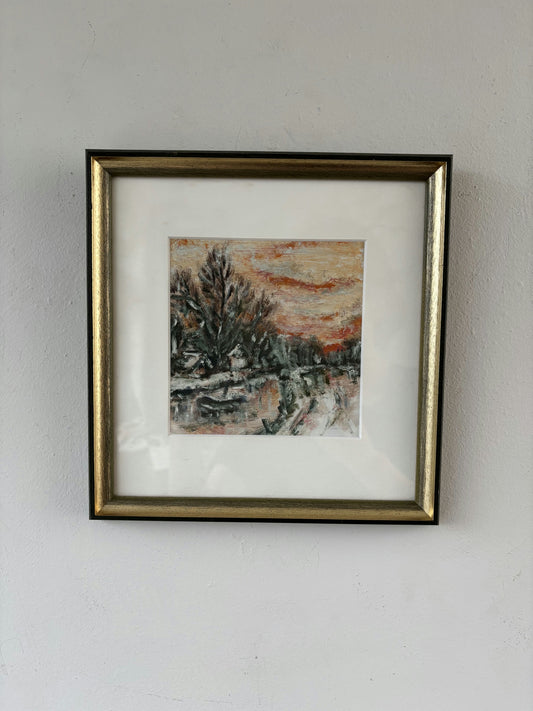 Figurative Oil Painting Landscape "Twilight Reflection" Marvelous Small Artwork