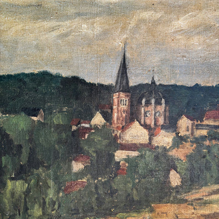 Antique Landscape Oil Painting "Village Church" Authentic Large Artwork Holland Art Shop