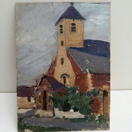 Elegant Cityscape Oil Painting "Bell Tower" Authentic Small Art Holland Art Shop