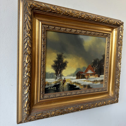 Intriguing Oil Painting Winter Landscape "Winter Stroll" Small Artwork Holland Art Shop