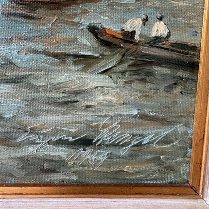 Expressive Harbor Scene Oil Painting "Sailing Boat" Rustic Art Holland Art Shop