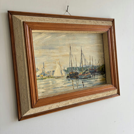 Elegant Harbor Scene Oil Painting "Framed Painting" Detailed Small Art Holland Art Shop