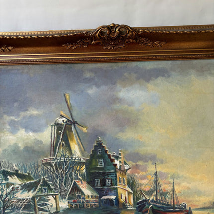 Rustic Winter Landscape Oil Painting "Windmill Tower" Refined Large Art Holland Art Shop