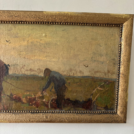 19th Century Antique Figurative Oil Painting "Pair Of Horses" Dutch Art Holland Art Shop
