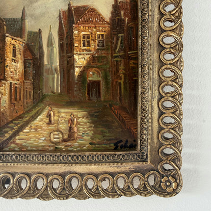 Marvelous Oil Painting Cityscape "Old Town Square" Figurative Small Art Holland Art Shop