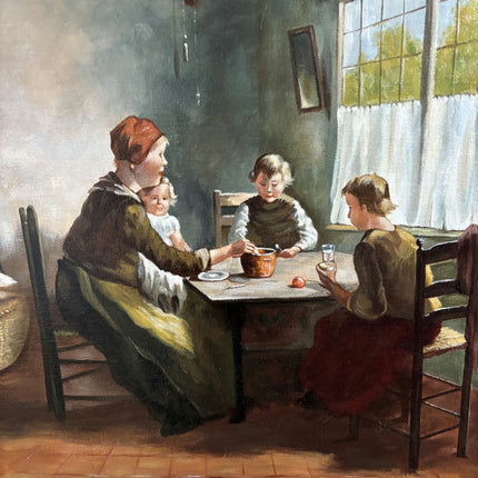 Handcrafted Interior Oil Painting "Family Meal" Vintage Large Artwork Holland Art Shop