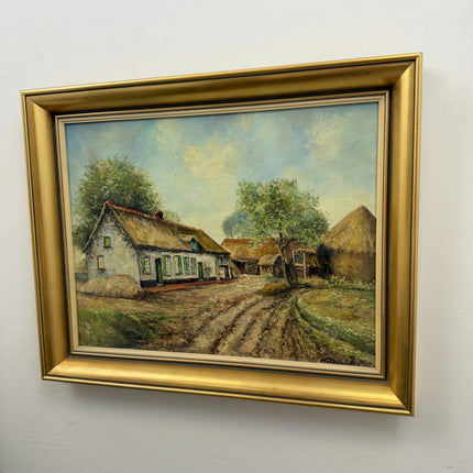 Vintage Landscape Oil Painting "Thatched Cottage" Authentic Artwork Holland Art Shop