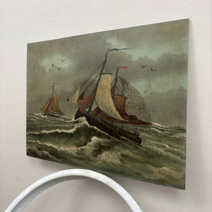 Authentic Seascape Oil Painting "Fishing Boat" Traditional Small Art Holland Art Shop