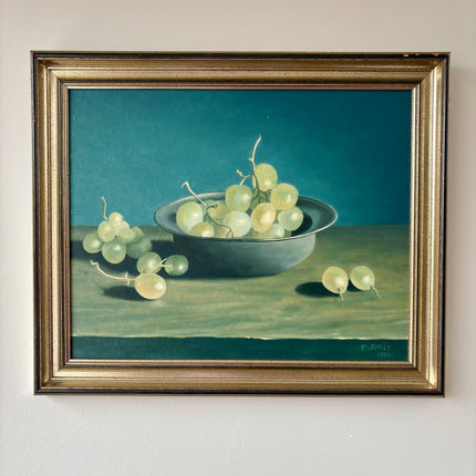 Expressive Oil Painting Still Life "Green Grapes" Refined Medium Artwork