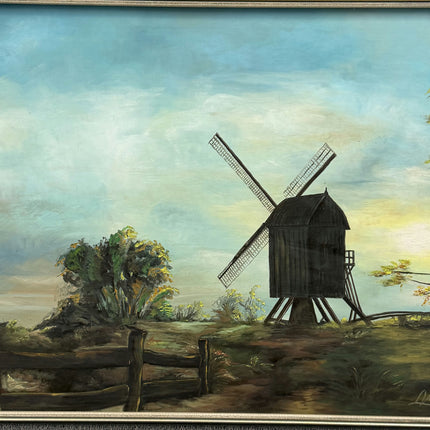 Vintage Landscape Oil Painting "Old Windmill" Refined Large Artwork Holland Art Shop