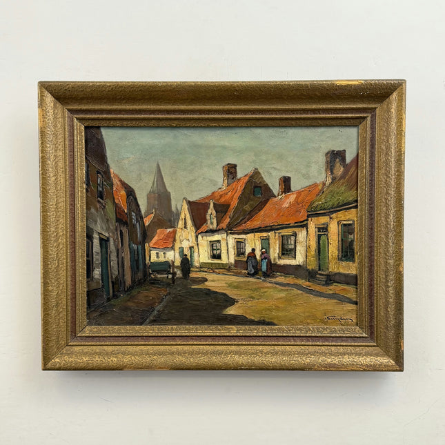 Refined Cityscape Oil Painting "Tiled Roofs" Handcrafted Artwork Holland Art Shop