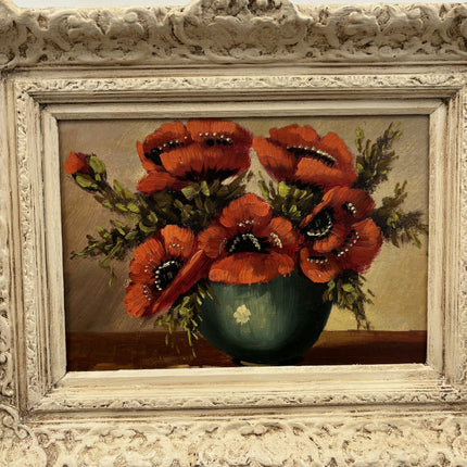 Detailed Flowery Still Life Oil Painting "Poppy Bouquet" Rustic Art Holland Art Shop