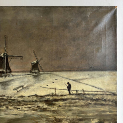 Vintage Landscape Oil Painting "Windmill Pair" Original Dutch Artwork Holland Art Shop
