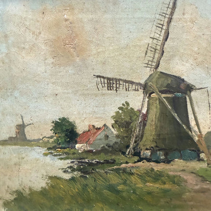 Handcrafted Landscape Oil Painting "Green Windmill" Expressive Small Art Holland Art Shop