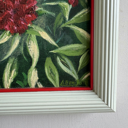 Classic Landscape Oil Painting "Red Flowers" Rustic Small Artwork Holland Art Shop