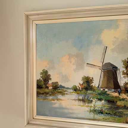 Figurative Oil Painting Landscape "Windmill Scene" Antique Large Art Holland Art Shop