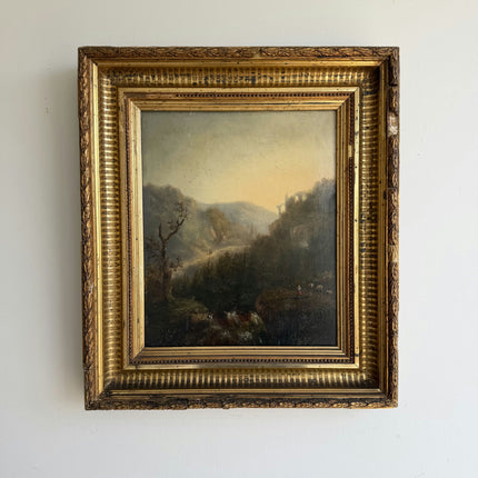 19th Century Antique Landscape Oil Painting "Gilded Frame" Belgique Art Holland Art Shop