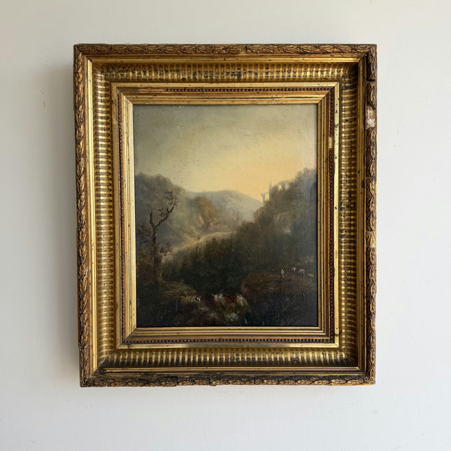 19th Century Antique Landscape Oil Painting "Gilded Frame" Belgique Art Holland Art Shop
