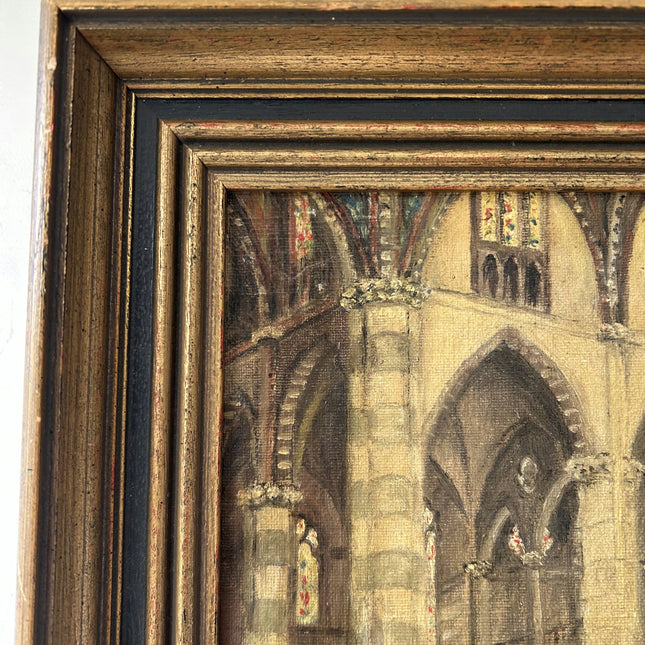 Handcrafted Church Interior Oil Painting "Gilded Frame" Rustic Small Artwork Holland Art Shop