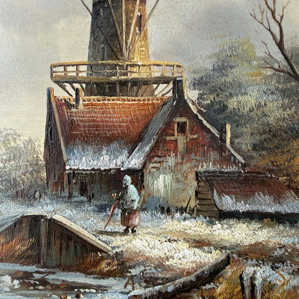 19th Century Antique Winter Landscape Oil Painting "Gilded Frame" Small Artwork Holland Art Shop