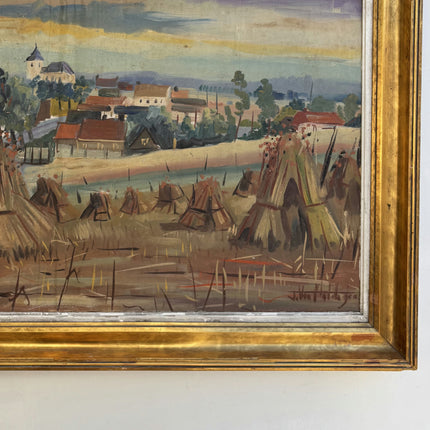 Original Landscape Oil Painting "Haystacks Field" Traditional Large Art Holland Art Shop