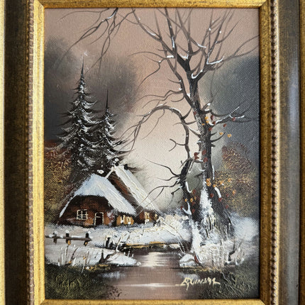 Detailed Winter Landscape Oil Painting "Snowy Cottage" Original Small Art Holland Art Shop