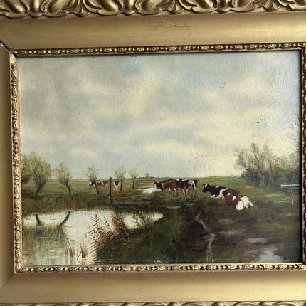Authentic Animals Oil Painting "Gilded Frame" Vintage Artwork Holland Art Shop