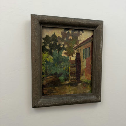19th Century Antique Cityscape Oil Painting "Worn Paint" Artwork Holland Art Shop