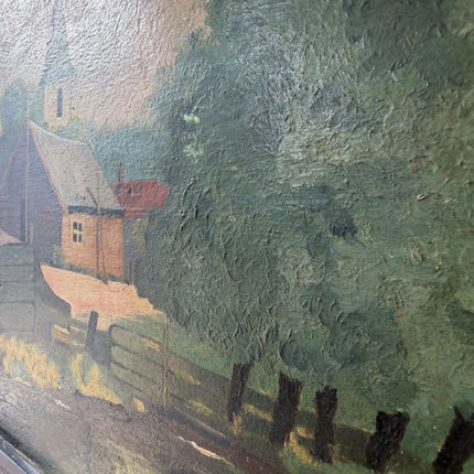 Traditional Landscape Oil Painting "Village Church" Authentic Small Artwork Holland Art Shop