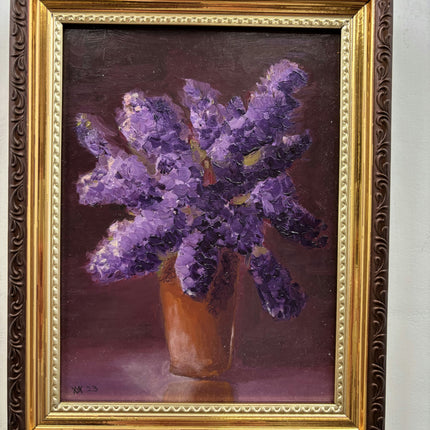 Original Floral Still Life Oil Painting "Purple Bouquet" Detailed Small Artwork Holland Art Shop