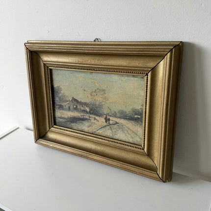 Timeless Winter Landscape Oil Painting "Snowy Cottage" Expressive Small Art Holland Art Shop