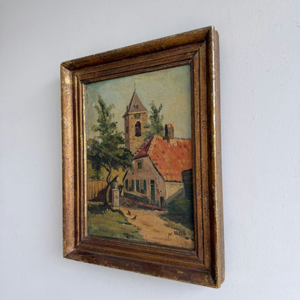 Detailed Cityscape Oil Painting "Village House" Handcrafted Small Art Holland Art Shop