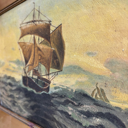 Expressive Seascape Oil Painting "Sailing Ship" Classic Small Artwork Holland Art Shop
